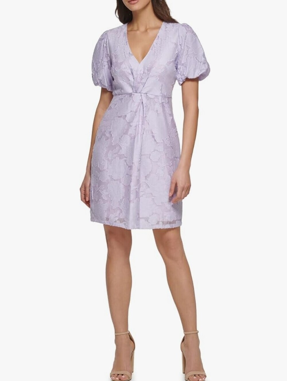 NWT Guess Lilac Textured Puff Sleeve Midi Dress. V Neck. Floral. Size 8.